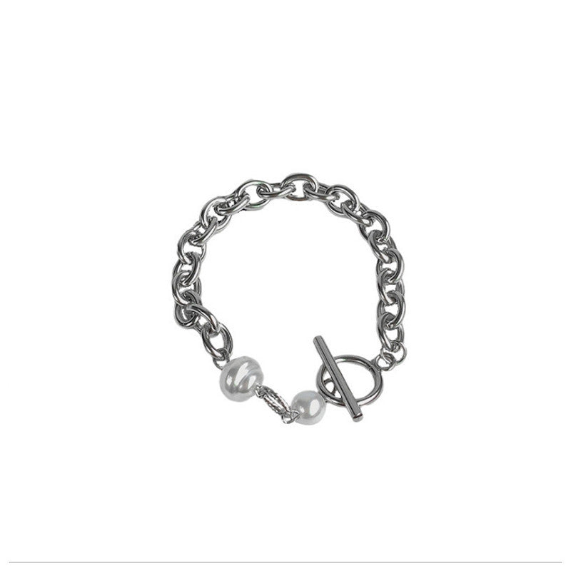 Unisex Baroque Pearl Bracelet Titanium Steel Korean Style Geometric Bracelet Fashion Jewelry For Men And Women