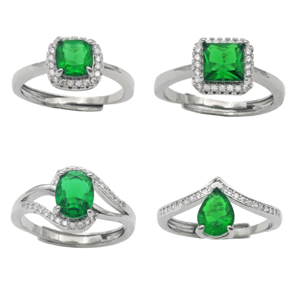 Geometric Emerald Zircon Ring For Women Adjustable Gold Plated Copper Jewelry Gift For Her Daily Wear Elegant Accessory