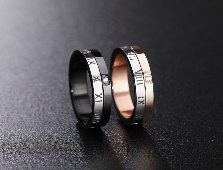 Rotatable Roman Numeral Titanium Steel Ring For Couples