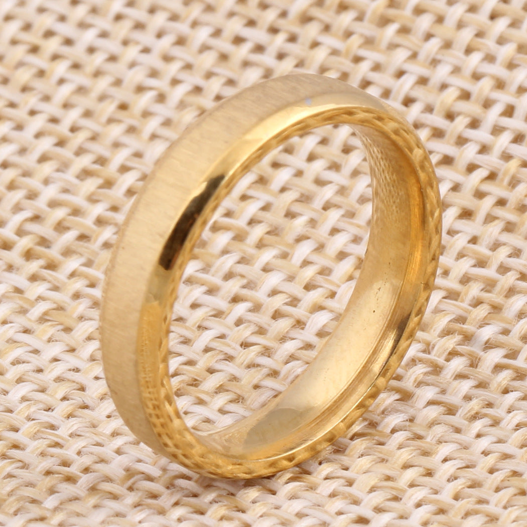 Geometric Gold Tone Stainless Steel Ring Frosted Women
