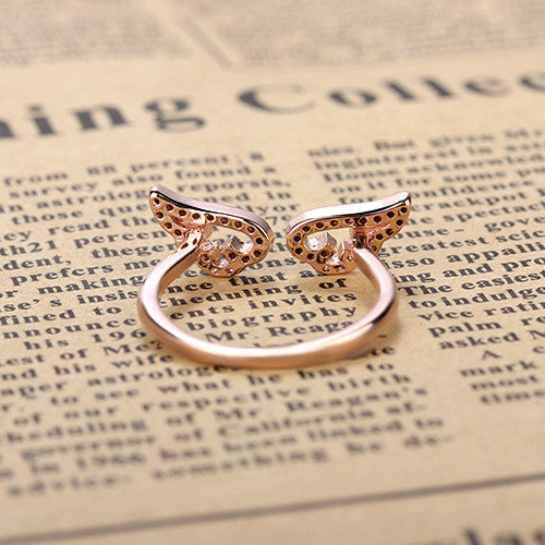 Womens Adjustable Copper Ring Geometric Wings Rose Gold