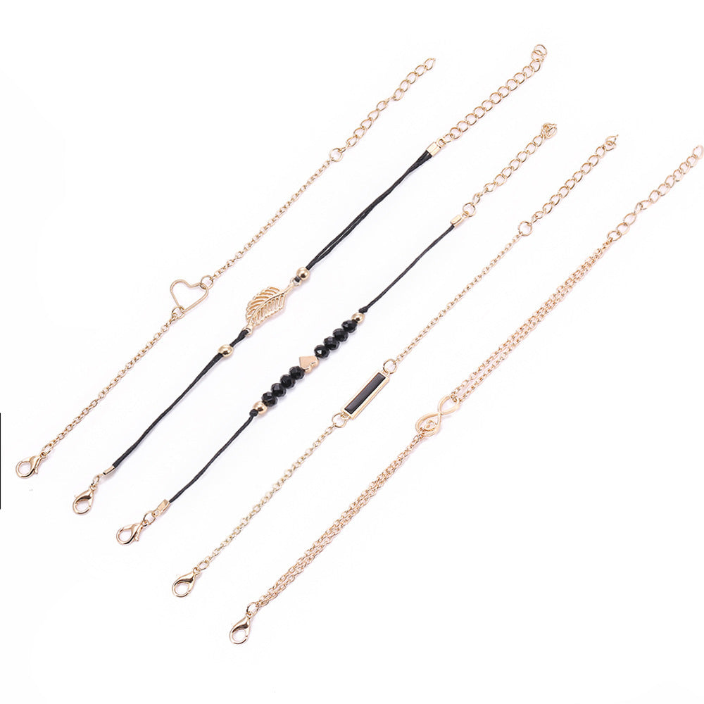 Unisex Alloy Bracelet Set Hollow Leaf Pattern With Oil Dripping Decoration Simple Fashion Jewelry For Men And Women