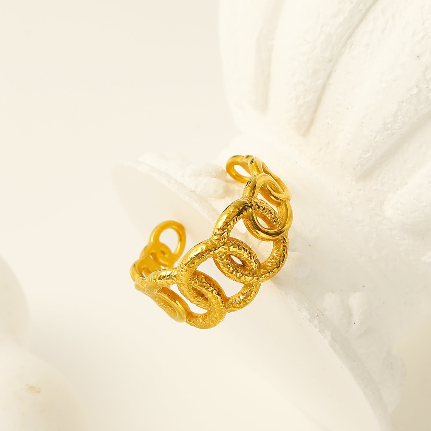 Geometric Chain Ring For Women Gold Tone Titanium Steel Adjustable Opening Fashion Jewelry Everyday Chic Style