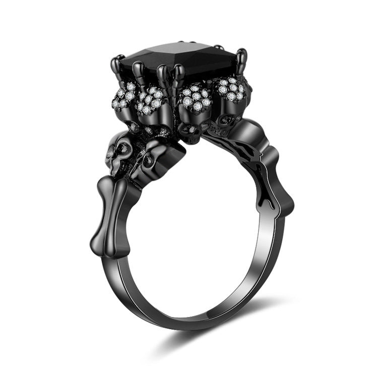 Skull Womens Ring European And American Style Black Gold Plated With Black Diamond Ring For Wedding Gift Ready