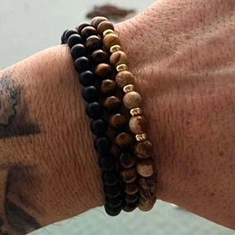 Mens Beaded Bracelet Handmade With European Geometric Stone Charm And Bright Black Zircon Matte Imperial Tiger