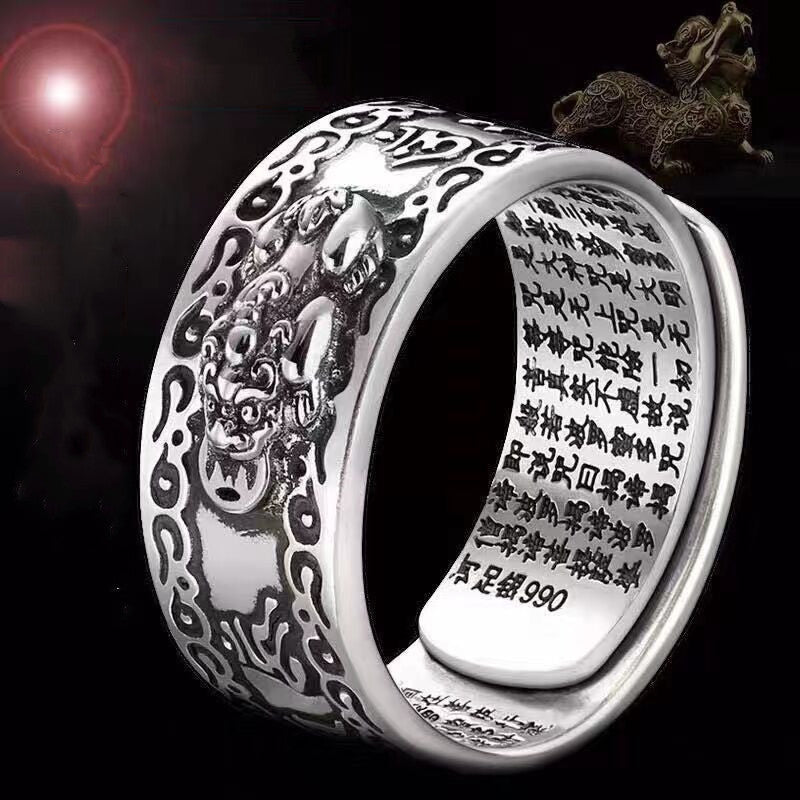 Six Character Fortune Ring For Men Thai Silver Copper Inlay Adjustable Unisex Jewelry Everyday Style Fashion Accessory