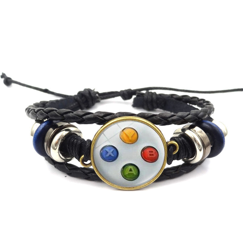 Unisex Leather Bracelet Vintage Alloy Constellation Beaded Design Retro Game Controller Time Gem Anniversary Keepsake