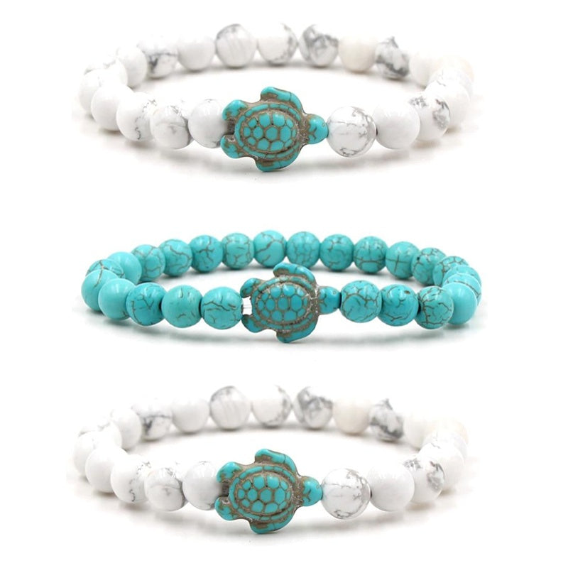 Unisex Volcanic Stone Bracelet With White Turquoise Geometric Design And Elastic Band For Men Women Everyday Wear