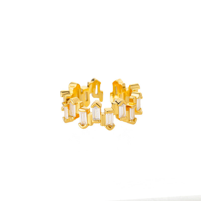 Elegant Colored Zircon Ring For Women Copper Geometric Design With Gold Inlay And Smooth Finish For Daily Wear