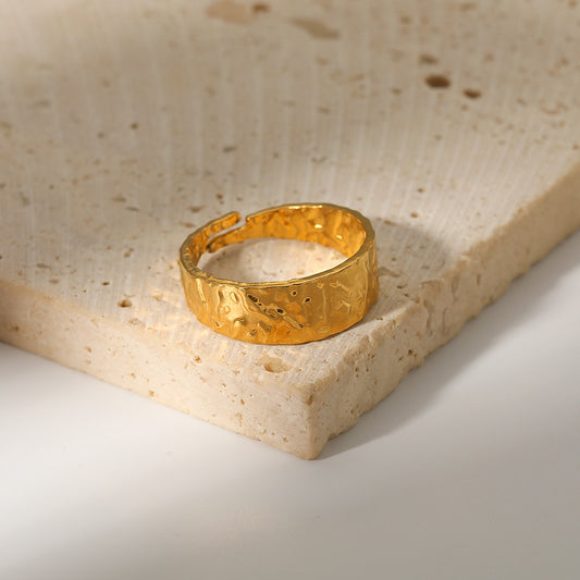 Women's Gold Plated Ring Retro Adjustable Opening Ring Personality Stainless Steel Ring Fashion Jewelry Round Ring for Her