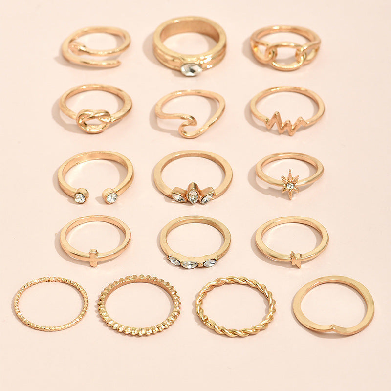 Golden Ring Set For Women And Girls Alloy Wave Cross Knotted Twist Stackable Rings Fashion Jewelry Gold Shines
