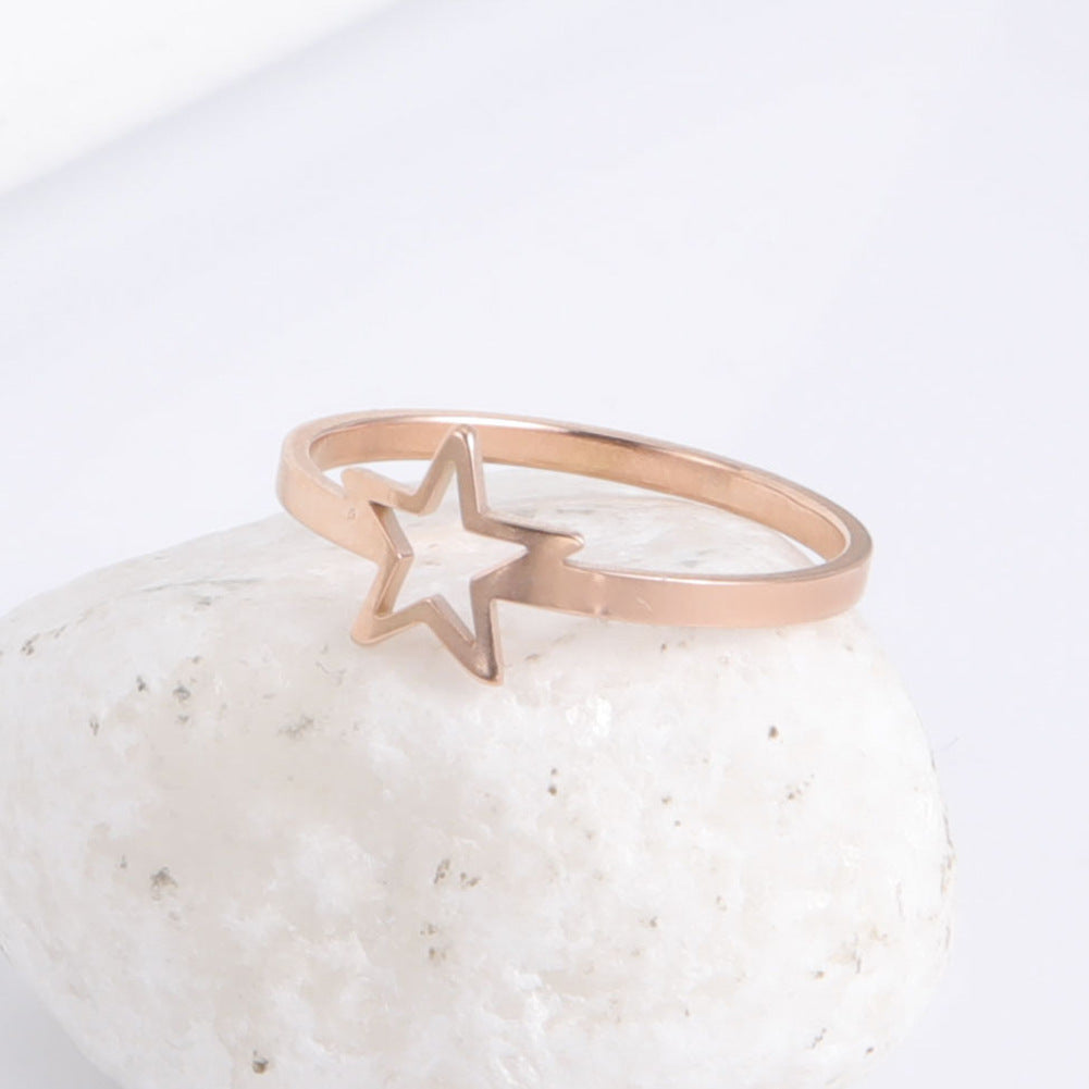 Stainless Steel Star Ring For Women Glossy Jewelry Gift