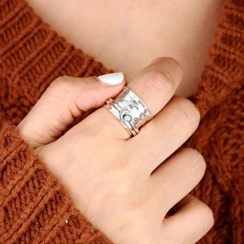 Womens Moon Ring Rotatable Geometric Gemstone Alloy Jewelry