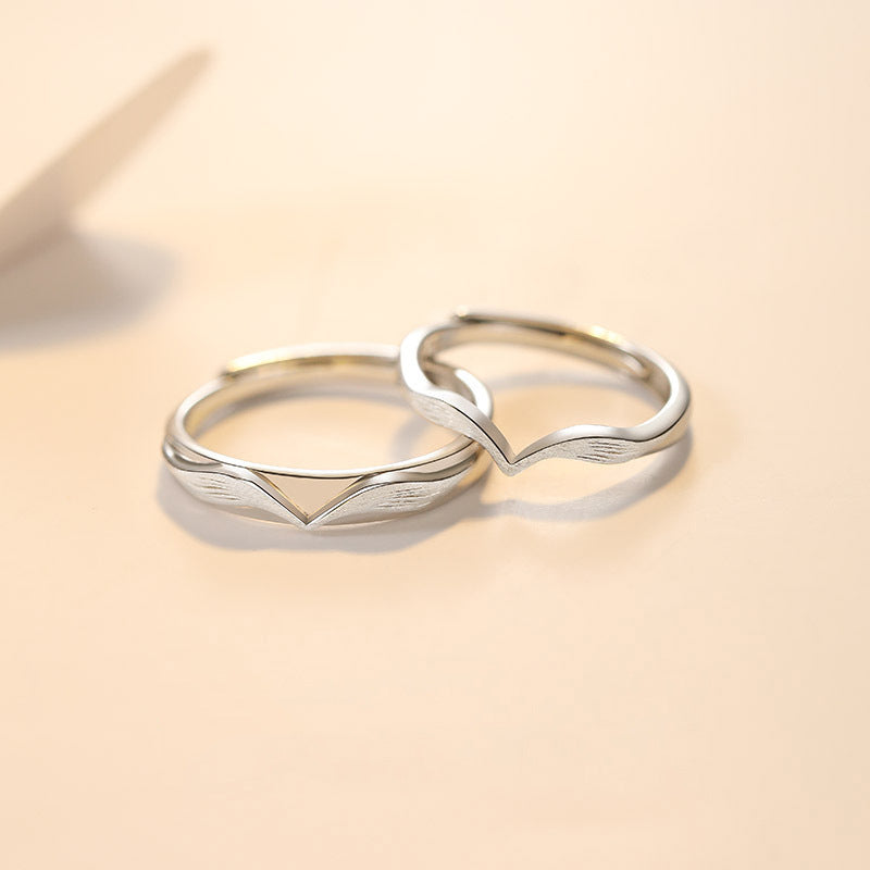 Couple Rings Adjustable Double Wing Copper Coated Fashion Promise Rings For Him And Her Anniversary For Lovers