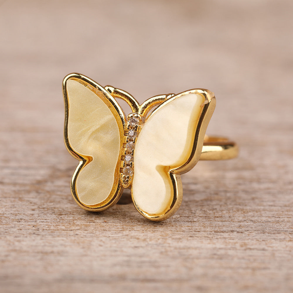 Rotatable Butterfly Ring with Enamel and Natural Stone Gift