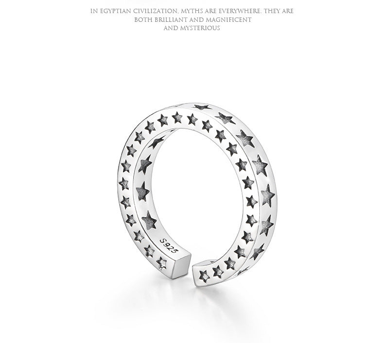 Unisex Copper Ring With Five Pointed Star Diamond Shape Retro Totem Design Vintage Finish Adjustable Fit Style