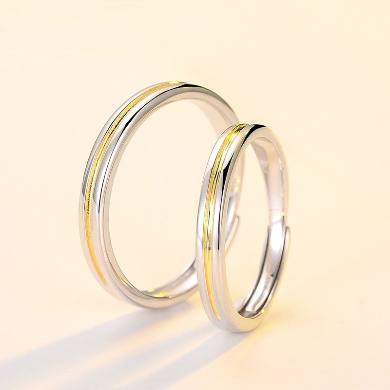 Sterling Silver Rings For Couples Geometric Design Electroplated Matching Bands Perfect Travel Gift For Couples