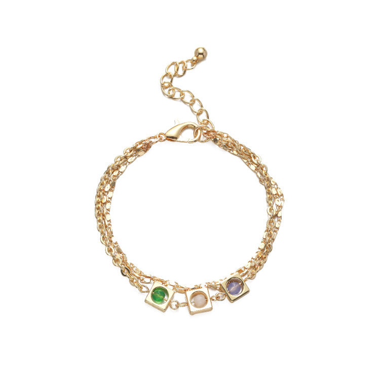 Exaggerated Bracelet With Thin Chain Lobster Clasp Geometric National Ornamental Inlay Metal Jewelry For Women Now