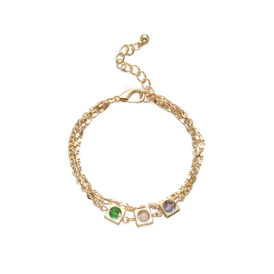 Exaggerated Bracelet With Thin Chain Lobster Clasp Geometric National Ornamental Inlay Metal Jewelry For Women Now