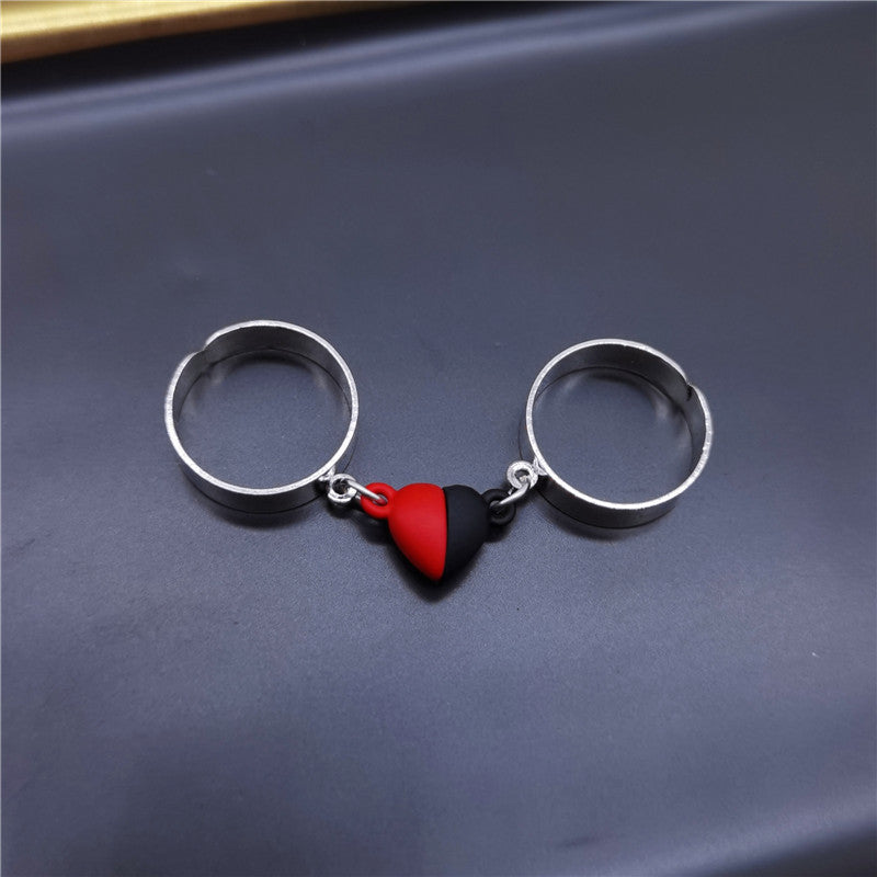 Adjustable Magnetic Geometric Couple Rings for Women and Men Alloy Matching Promise Rings Fashion Accessory Jewelry
