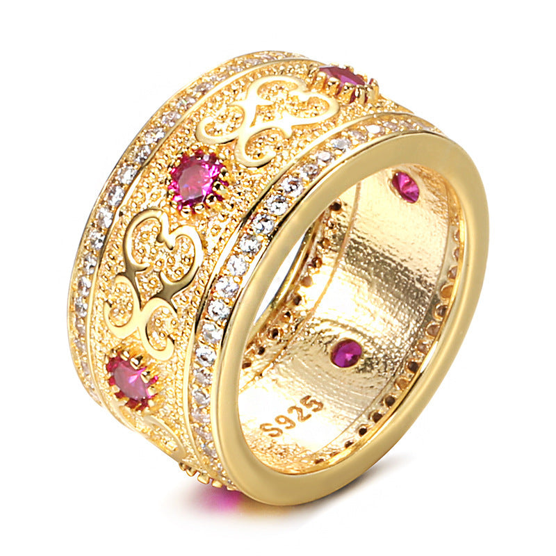 Womens Copper Ring With Gold Plated Inlay Artificial Diamond And Ruby Geometric Travel Souvenir Gift European Ring