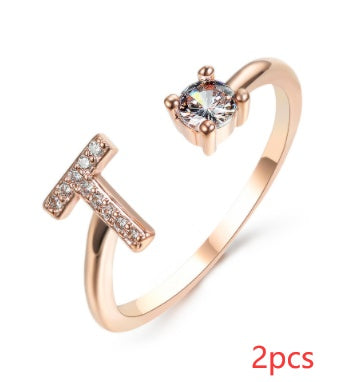 Womens Initial Letter Ring Adjustable Vintage Jewelry Zircon Accents Alloy Rhinestone Ring Perfect For Gifting