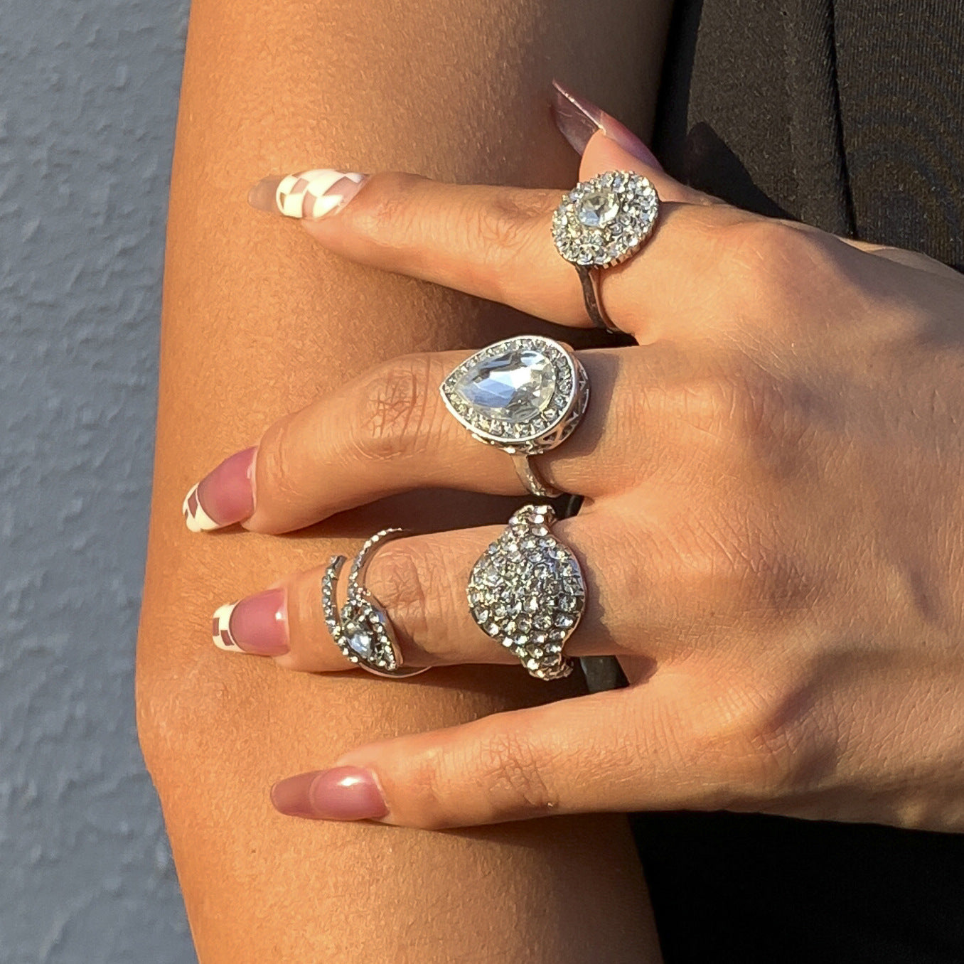 Womens Adjustable Knuckle Ring Geometric Gemstone Alloy Rhinestone Durable Elegant Modern Fashion Jewelry Gleaming