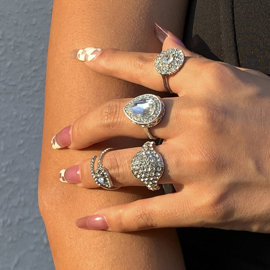 Womens Adjustable Knuckle Ring Geometric Gemstone Alloy Rhinestone Durable Elegant Modern Fashion Jewelry Gleaming