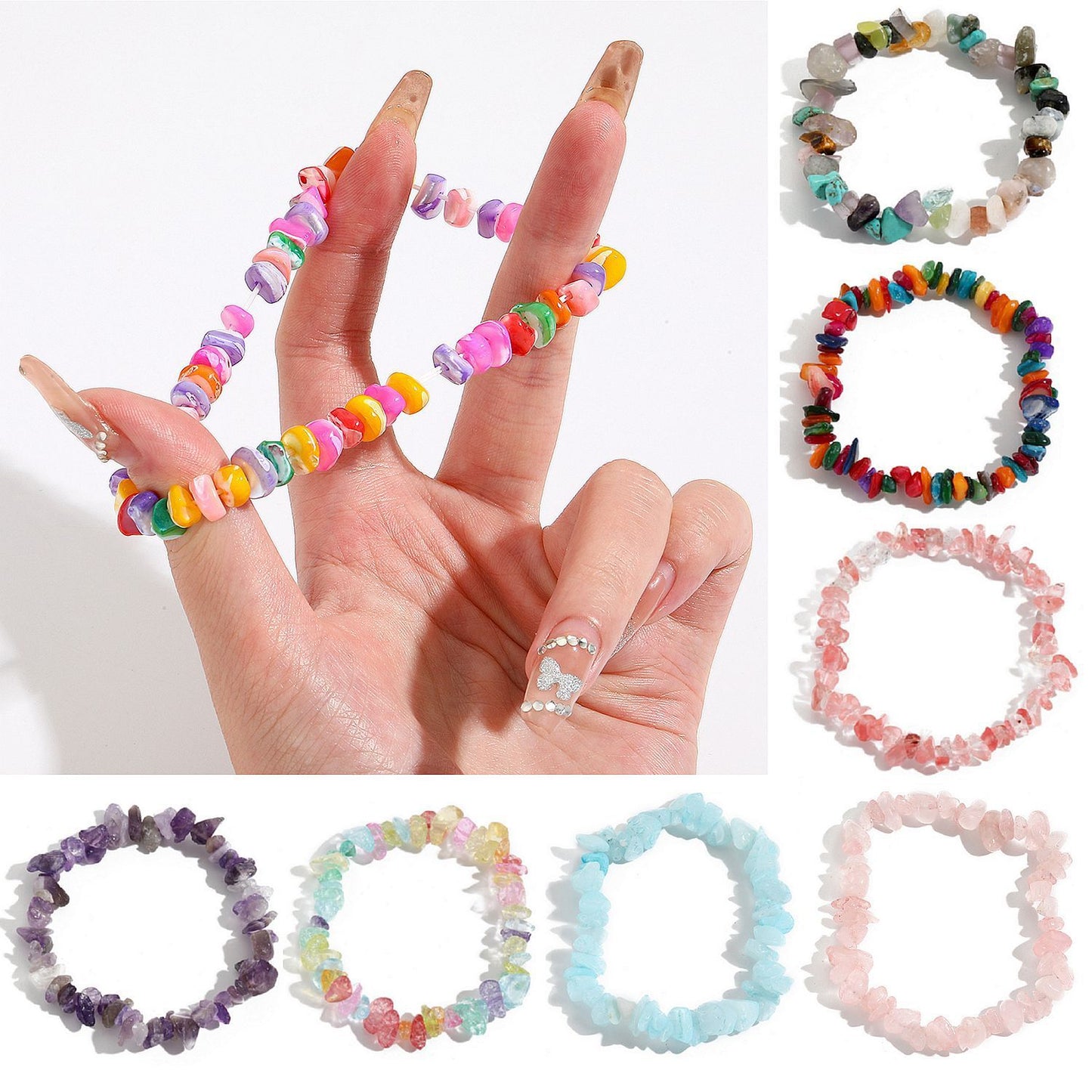 Womens Handmade Turquoise Stone Beaded Bracelet Elastic Boho Style With Colorful Crystal Beads For Everyday Wear