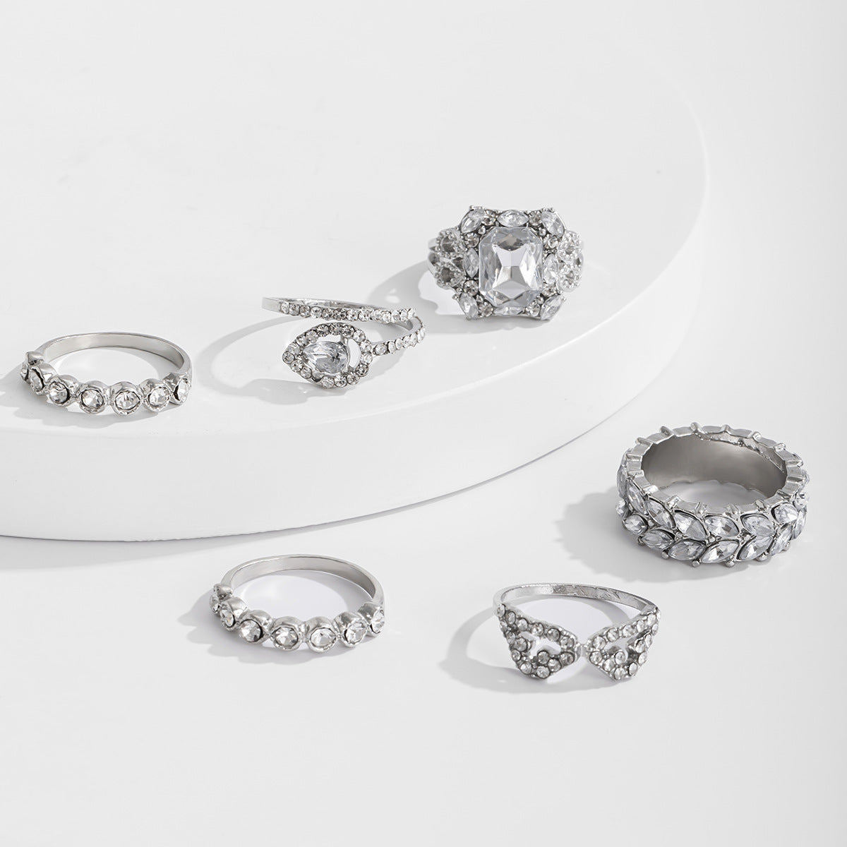 Geometric Water Drop Ring Set Six Piece Alloy Dainty Stackable Fashion Jewelry For Everyday Wear Everyday Luxe