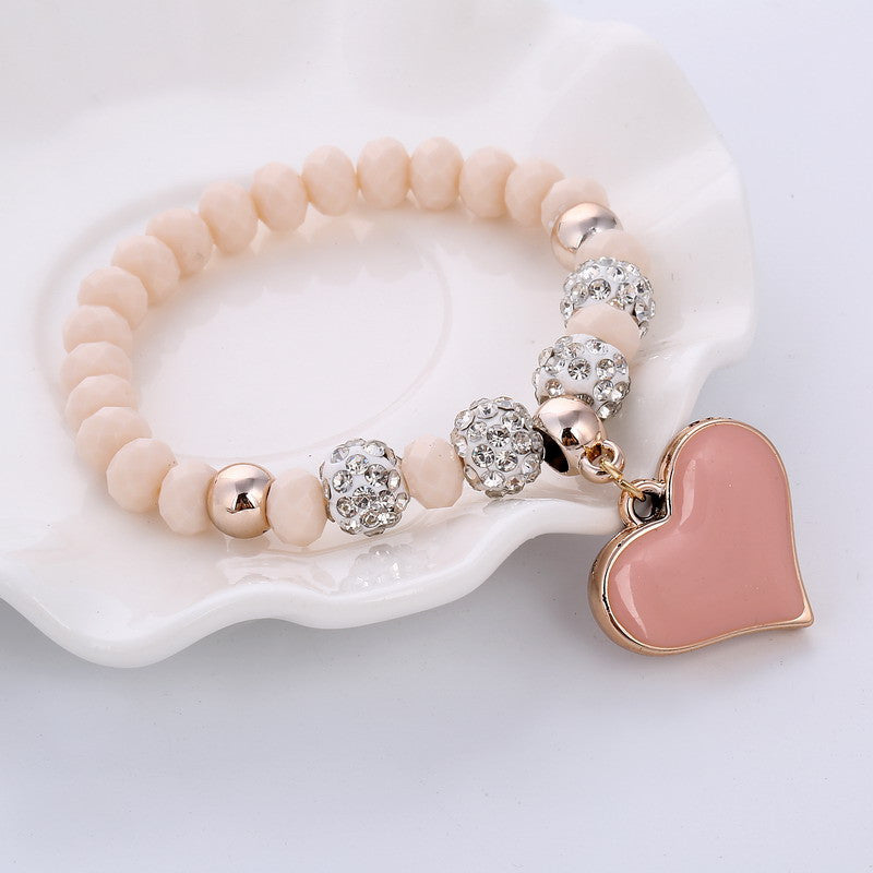 Crystal Heart Bracelet With Love Pendant Korean Design Alloy Inlay Sweet Jewelry Individually Packed Gift Chic
