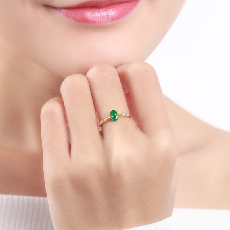 Emerald Ring Adjustable Copper Ring Sterling Silver Gem Inlay Individually Packed Gift For Women Fashion Rhinestone