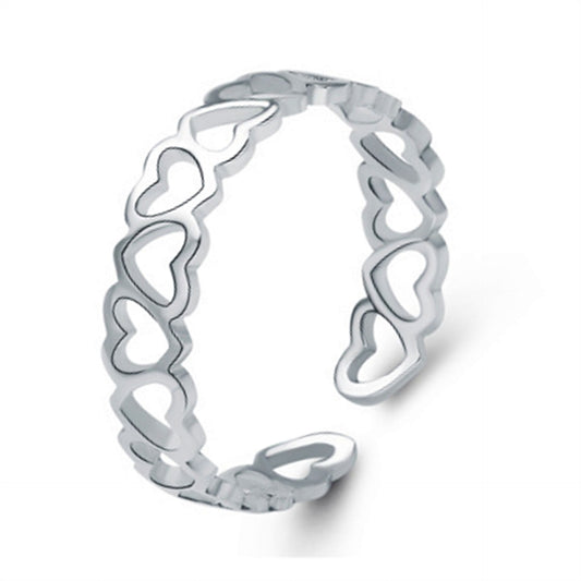 Silver Plated Ring Heart To Heart Copper Band Geometric Jewelry Gift For Her Women Elegant Gift For Her Jewels