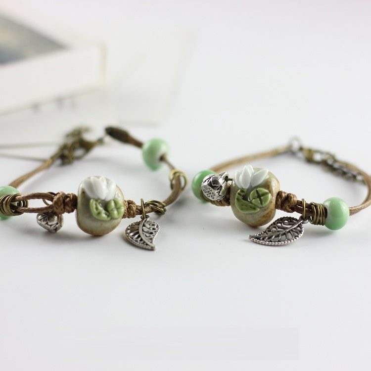 Handmade Ceramic Bracelet 3D Lotus Flower Design Hand Kneaded Unisex Jewelry Simple Personalized Accessory Gift Idea