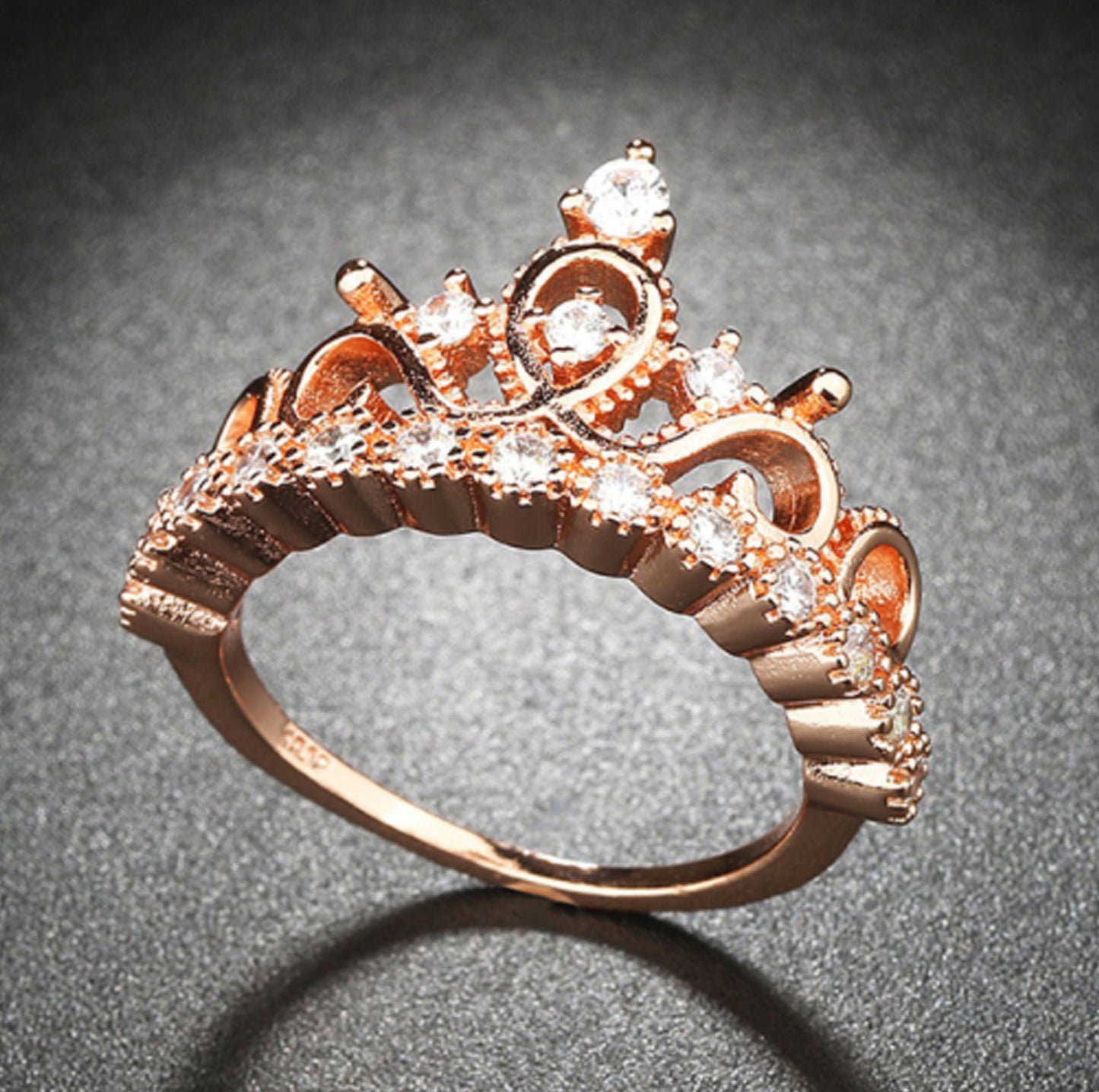 Crown Ring Rose Gold Plated Copper With Diamond Accent For Elegant Festival Party Jewelry For Daily Wear Gifts