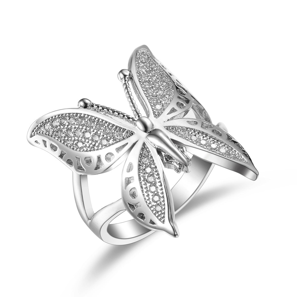 Geometric Butterfly Zircon Ring For Women Adjustable Copper Jewelry European American Style White Zircon Shine
