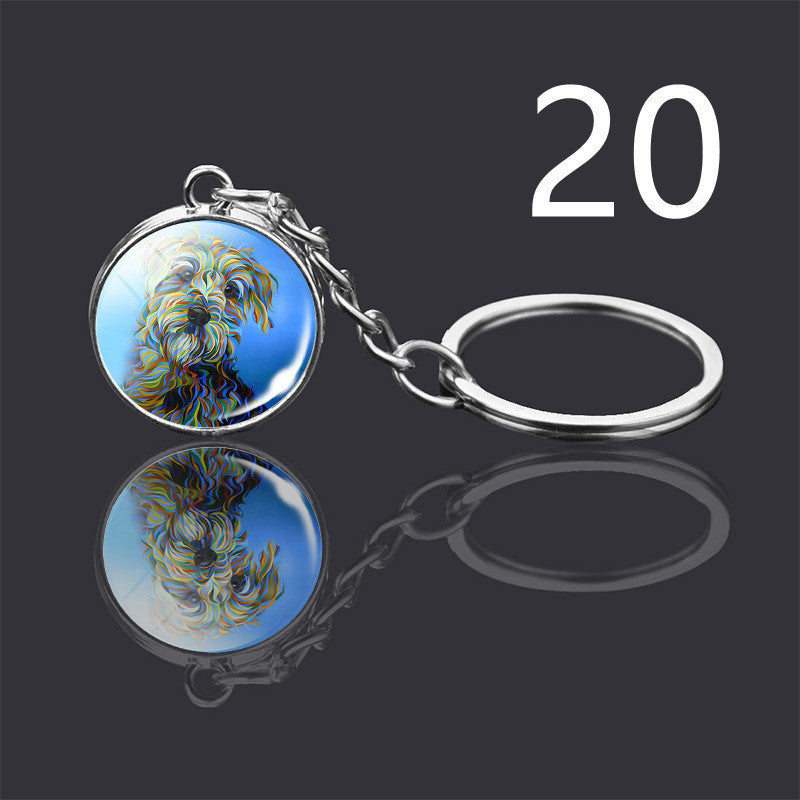 Dog Keychain Double Sided Glass Ball Pendant Exquisite Metal Design Key Chain For Pet Lovers Gift For Everyday