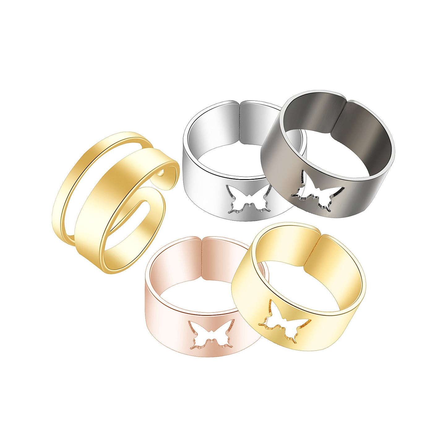 Unisex Butterfly Rings Adjustable Alloy Insect Ring Hollow Joint Rings Fashion Statement One Size Women Men X1A