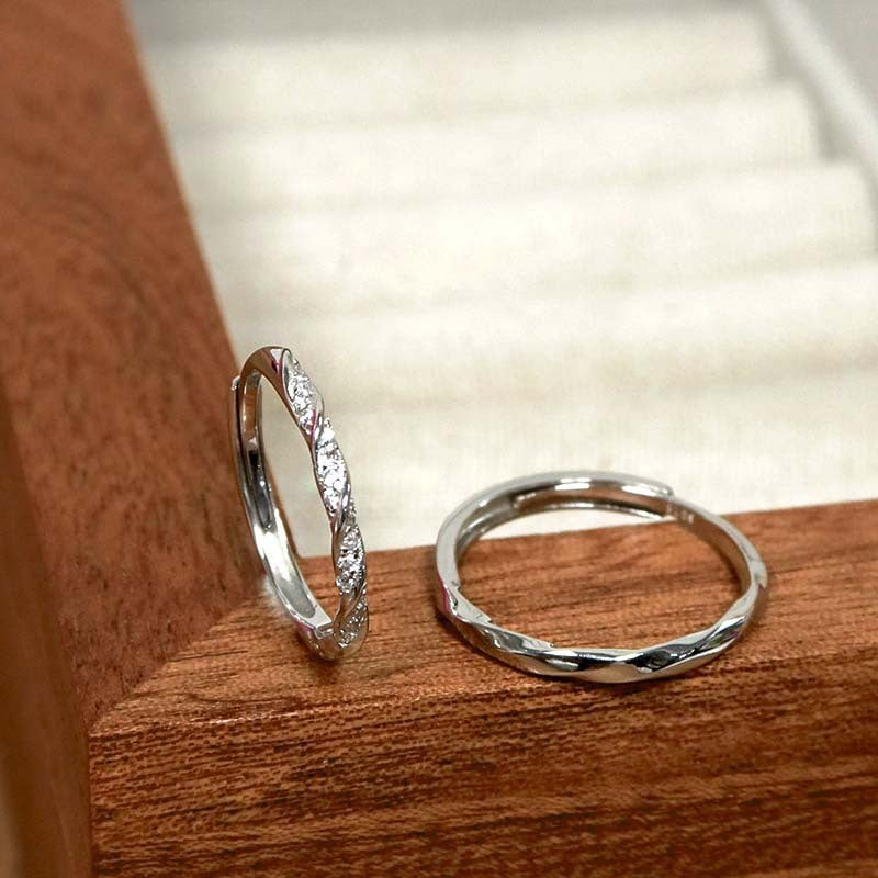 Couple Rings Adjustable Promise Set For Lovers Copper Geometric Electroplated Bands Geometric For Men And Women