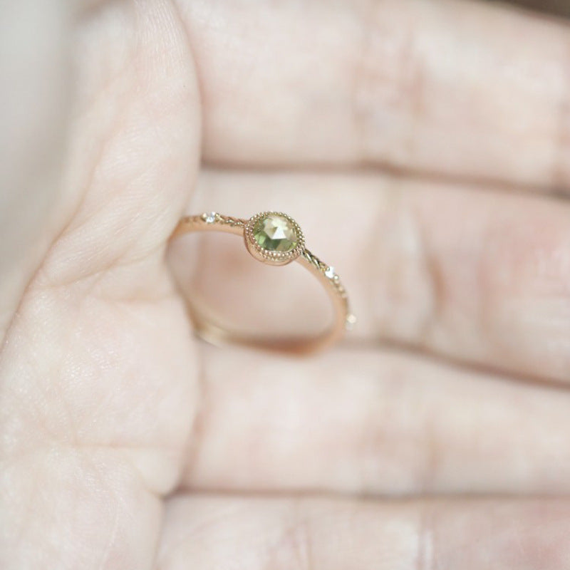 Womens Copper Adjustable Ring With Green Stone Rose Cut And Geometric Designs Jewelry For Everyday Style Modern