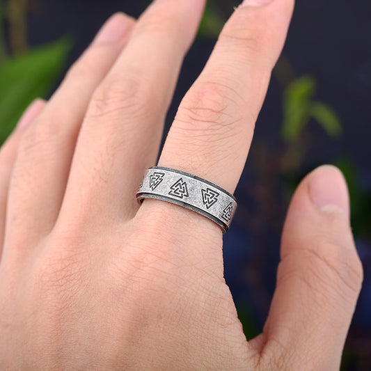 Vintage Simple Titanium Steel Mens Ring With Text Lettering Unisex 8MM Wide Ancient Silver Ancient Black Steel Color