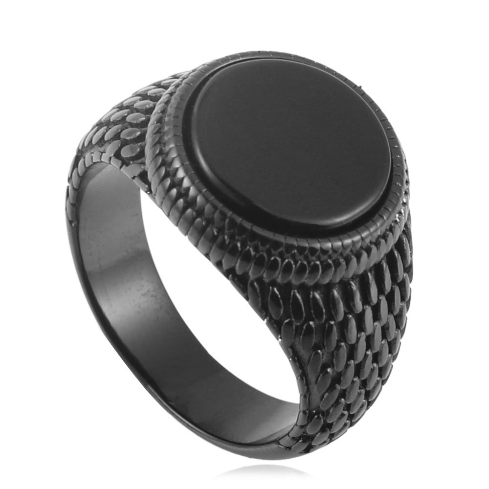 Titanium Steel Turquoise Ring Mens Round Stone Circle Band Stainless Steel 7 8 9 10 11 12 13 Bold Modern Style