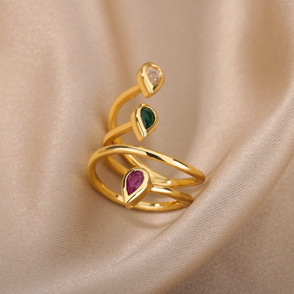 Geometric Zircon Ring In Gold Tone Stainless Steel Adjustable Opening Band For Everyday Wear Jewelry Gift Pack