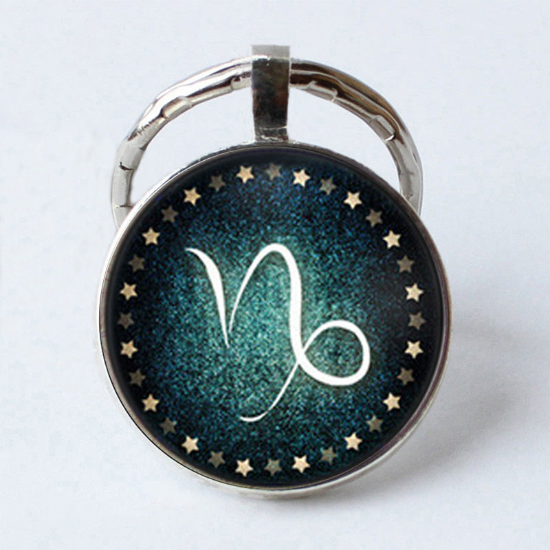 Electroplated Alloy Zodiac Keychain With Time Gem Design Key Ring Buckle Featuring Themed Twelve Signs Gift Ready