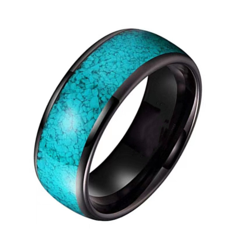 Unisex Titanium Steel Ring with Turquoise Inlay Black Band Jewelry Gemstone Ring Present for Men and Women Fashion Ring Statement Ring Unisex Ring
