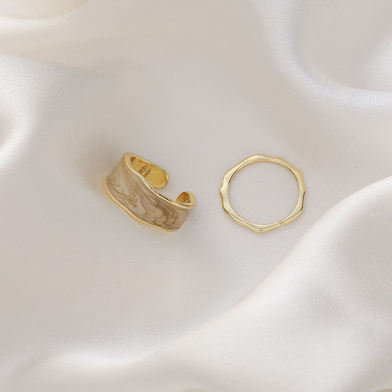 Womens Geometric Alloy Ring Sets Retro Black Rings With Rainbow Elements Electroplated Finish Temperament Sets