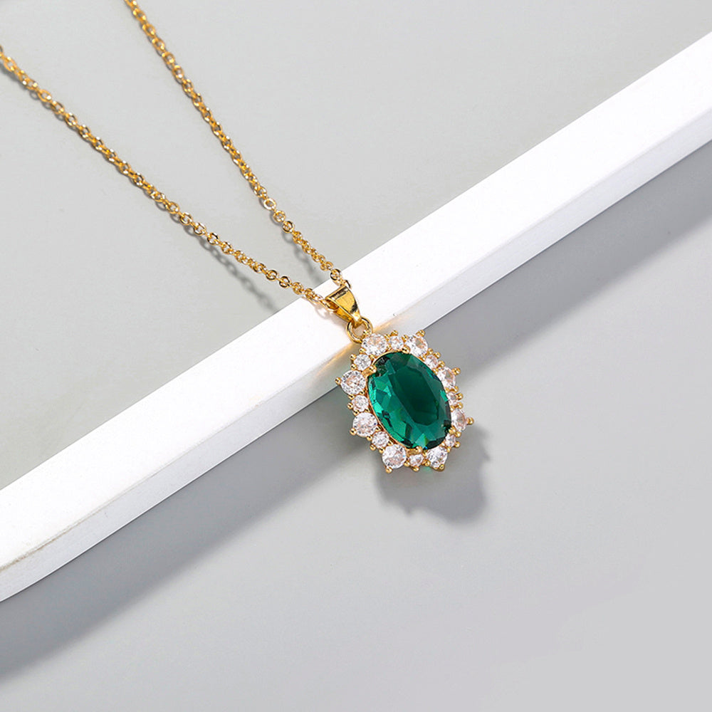 Women's Sunflower Oval Crystal Zircon Pendant Necklace Clavicle Chain Elegant Fashion Jewelry Gift SparkleTime