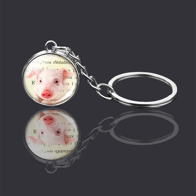 Animal Glass Ball Keychain Double Sided Key Ring With Metal Pendant For Unisex Donkey Rabbit Elephant Fox Bear