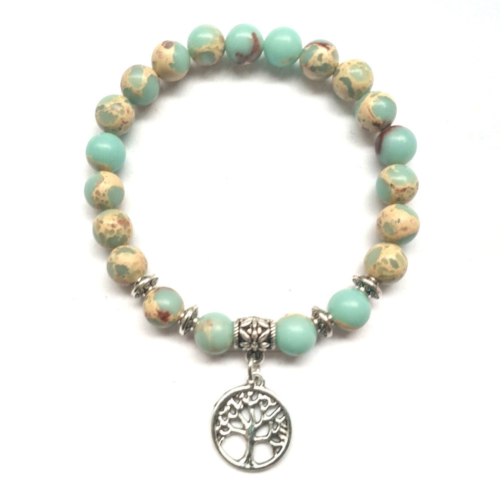Handmade Stone Bracelet Lava Beads Alloy Accents Totem Religious Silver White Electroplated Beaded For Everyday Wear