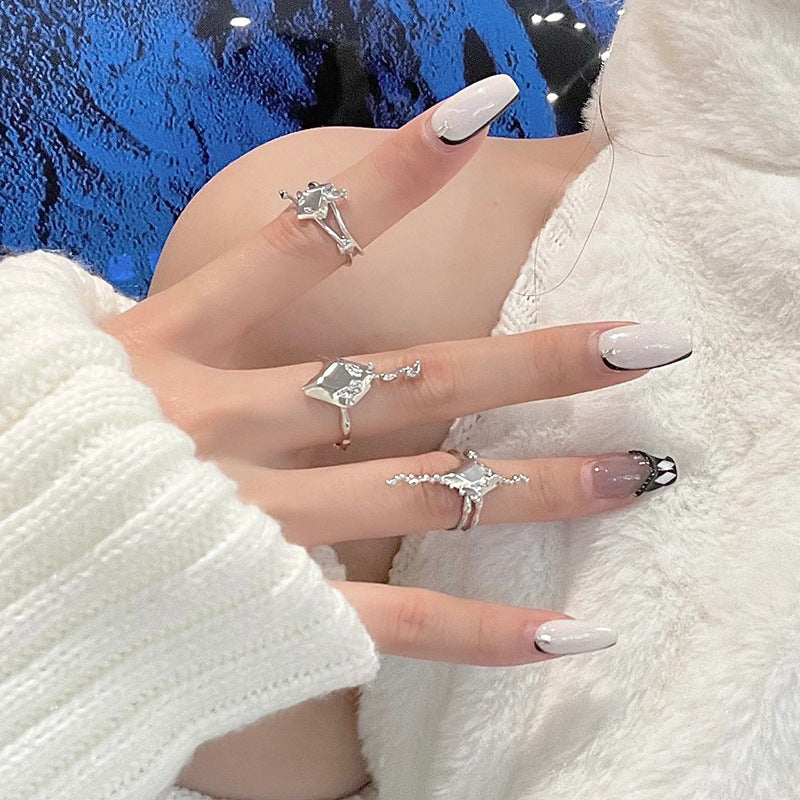 Womens Geometric Irregular Rhombus Design Copper Stacking Ring With Diamond Set Zircon Fashion Jewelry For Her